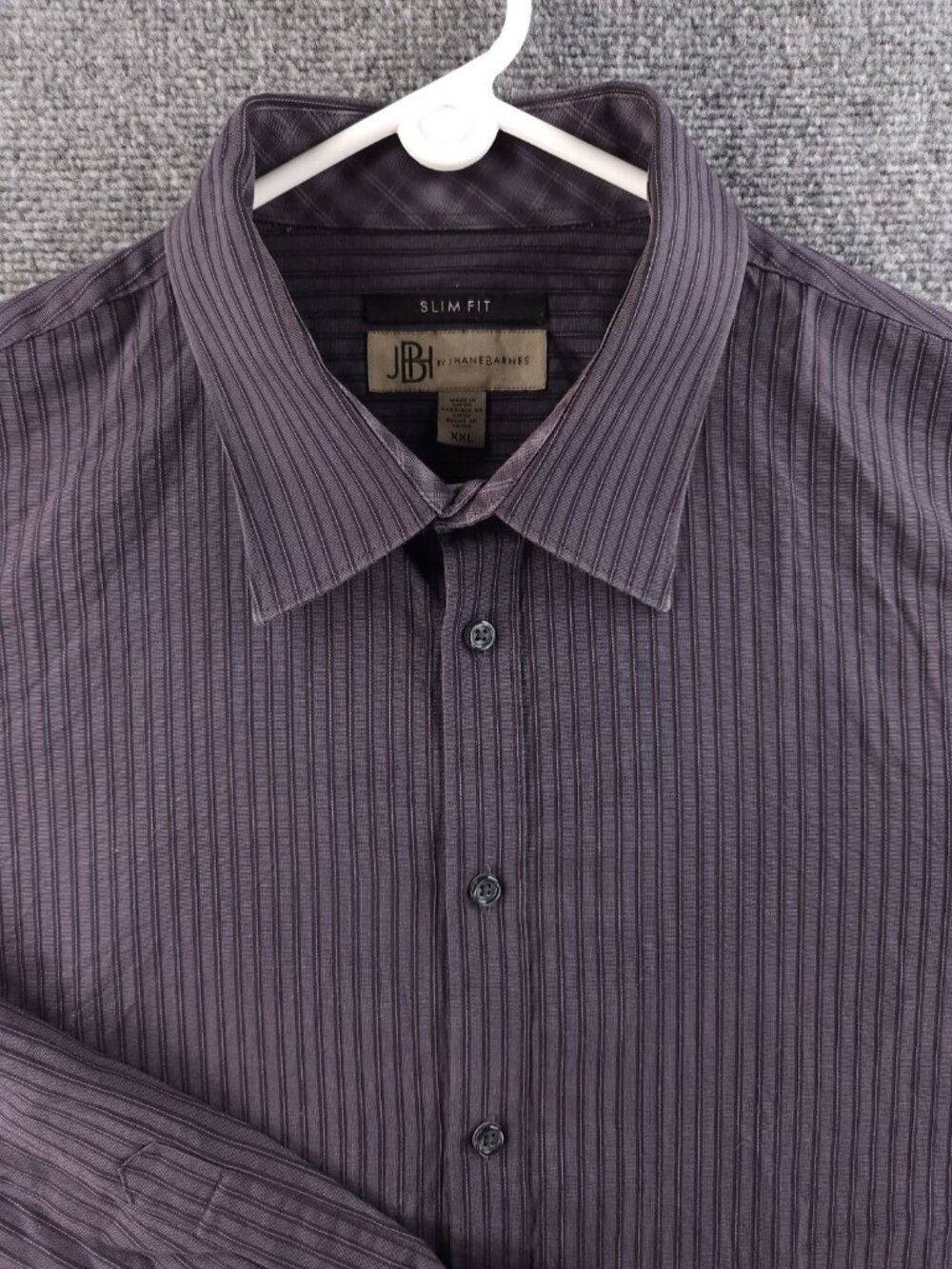 Jhane Barnes Point Cotton Striped Slim 2XL Gray Purple Shirt Button Up Men Adult